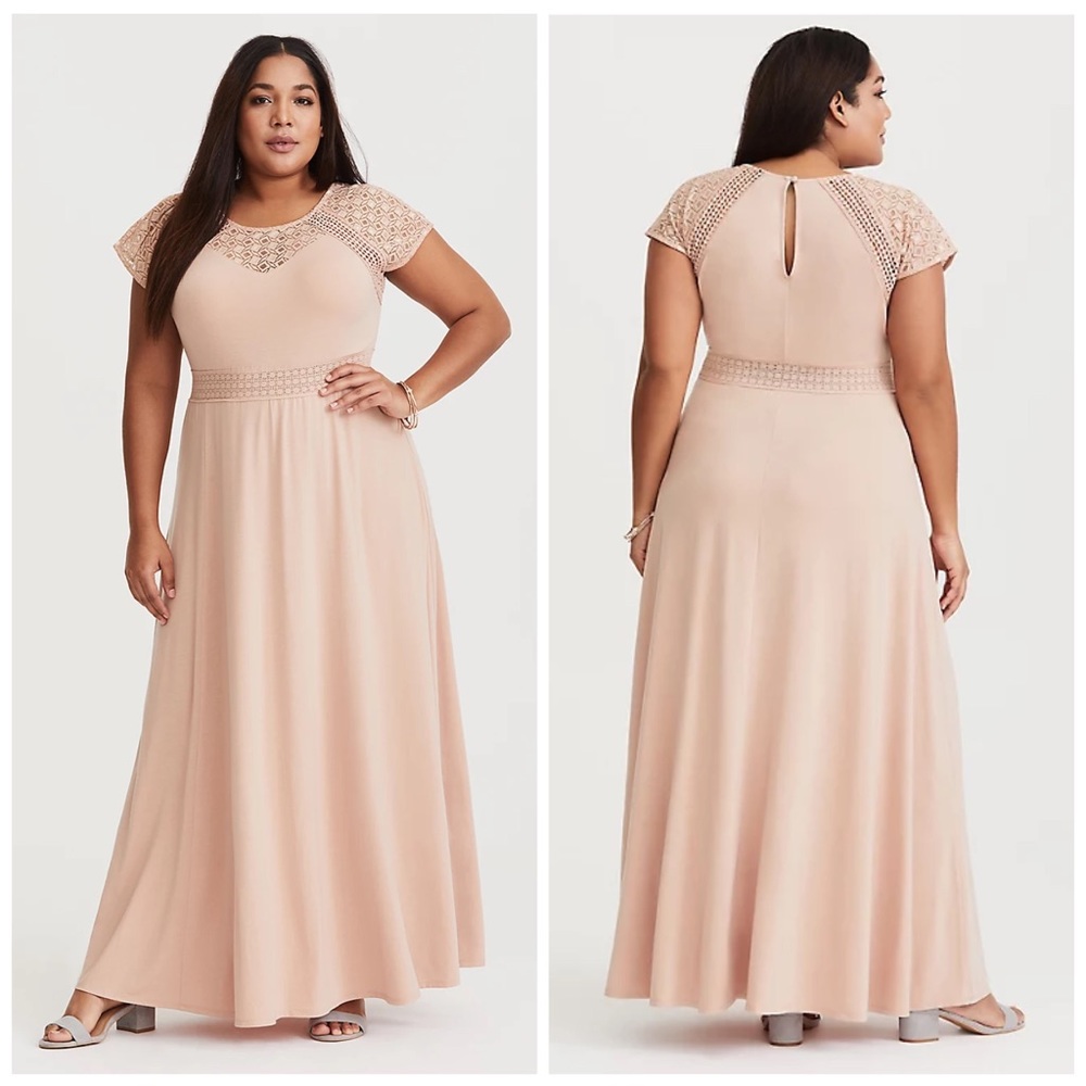Torrid Blush Crochet Yoke Maxi Dress Size 00